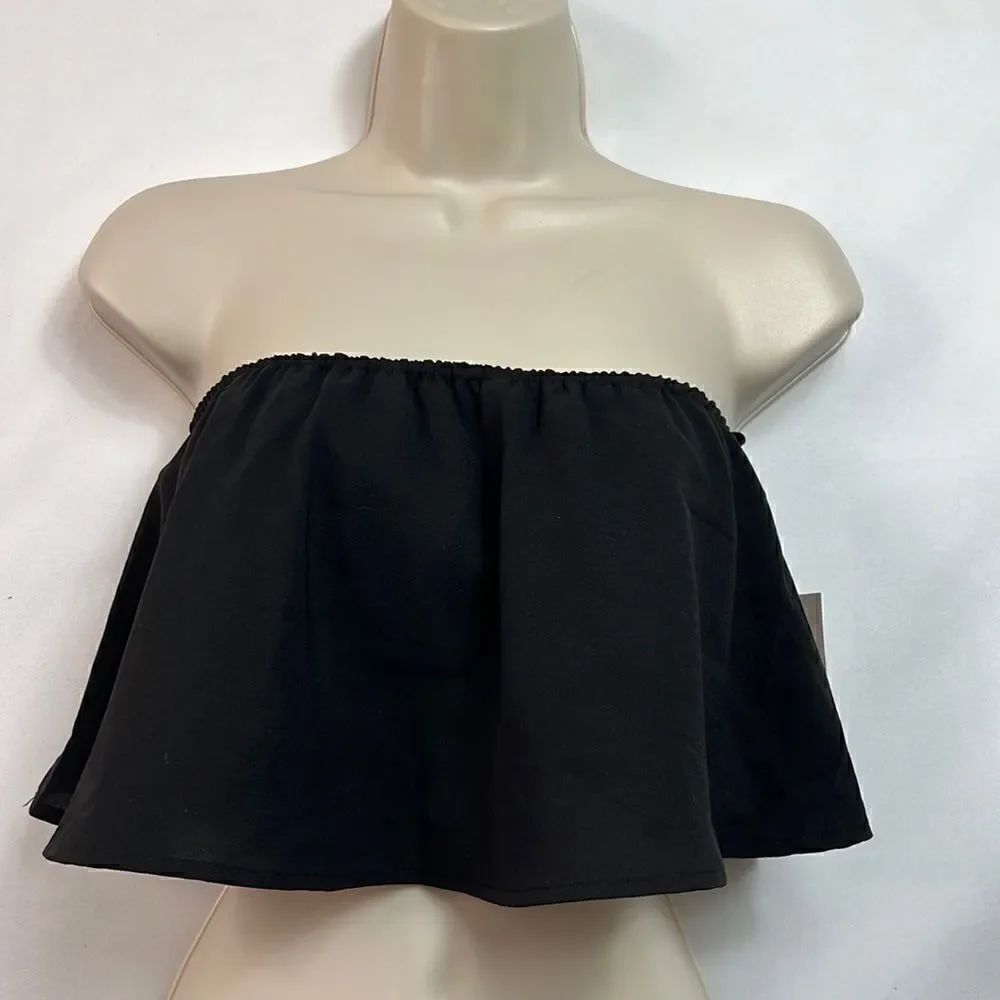 Superdown Revolve Black ruffle strapless bandeau top size XS. NWT
